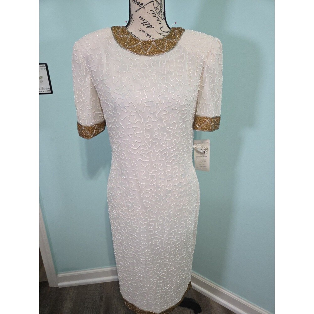 robert anthony dress vintage white beaded gold 4 new with tags